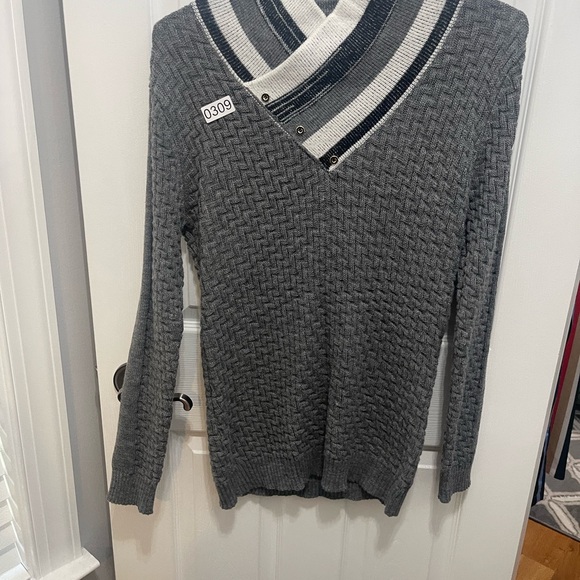 Mock neck turtleneck longsleeve sweater large pullover gray and white - Picture 3 of 9